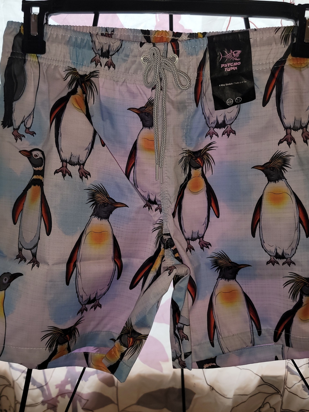 Mikoh Pastel Multi Penguin-Print Swim Shorts